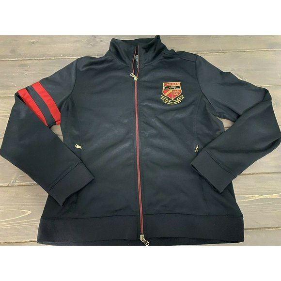 Lauren Ralph Lauren LRL Active Spell Out Crest Black Full Zip Track Jacket L - Picture 1 of 6